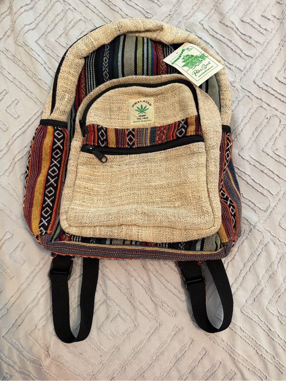 New Himalayan Hemp Boho Beige & Multicolor Woven Natural Mini Backpack